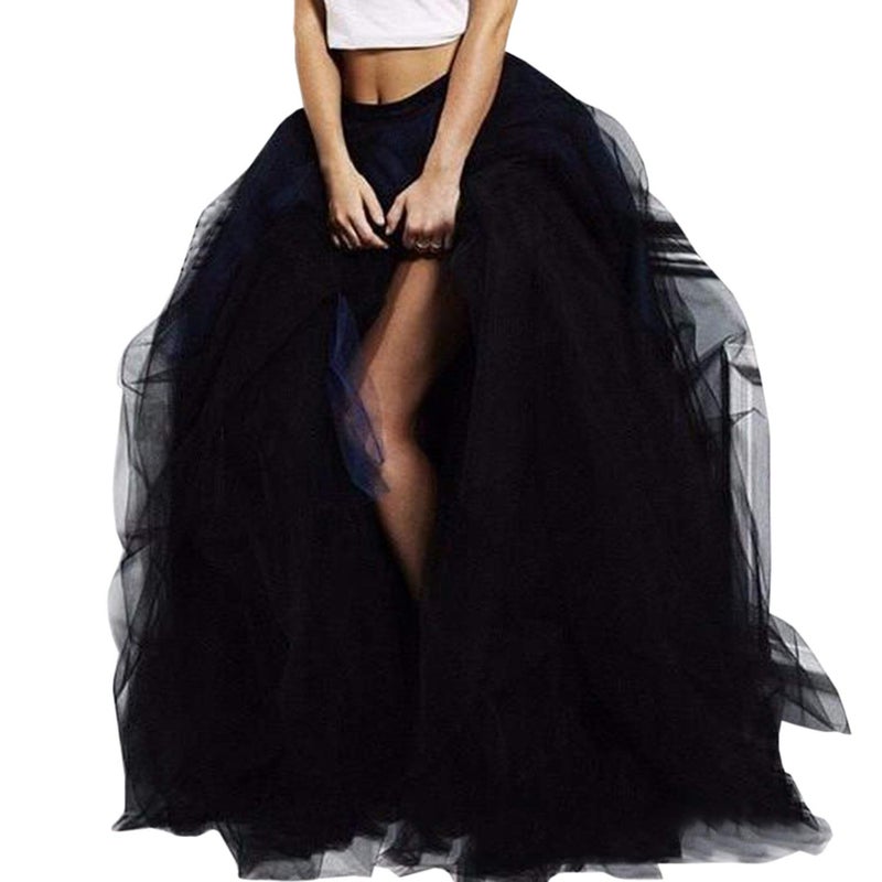 WDPL Women's Long Tulle Split Skirt Prom Halloween Evening Party Skirts X-Large Black - Image 1
